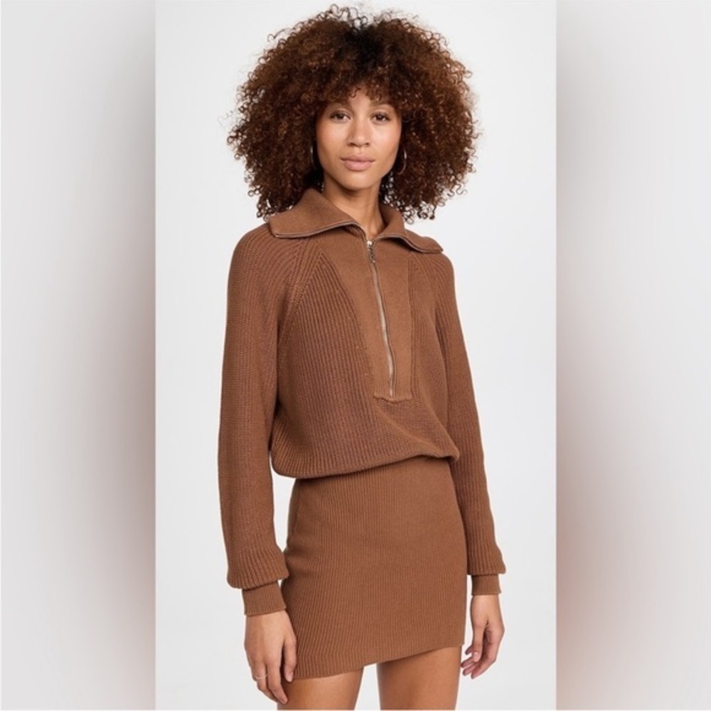 SER.O.YA Sweater Dress Carly Mini Quarter Zip in Brown
